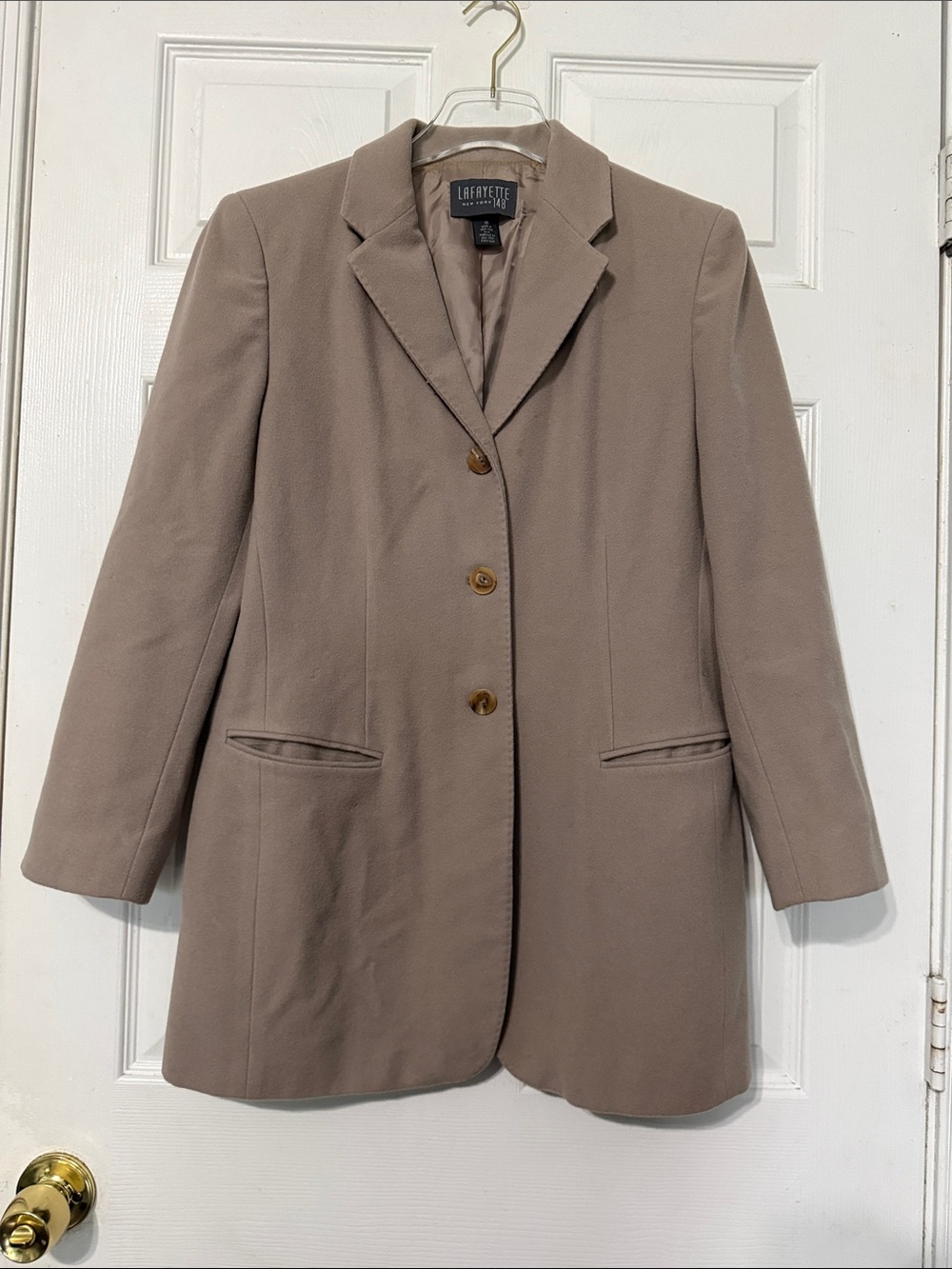 Lafayette 148 New York Vintage Taupe Wool Cashmere 3-Button Blazer Jacket Sz 10